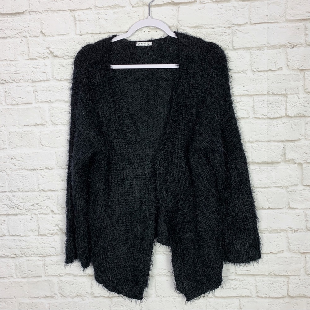 Subdued Black Fuzzy Comfy Open Front Cardigan Os - image 1